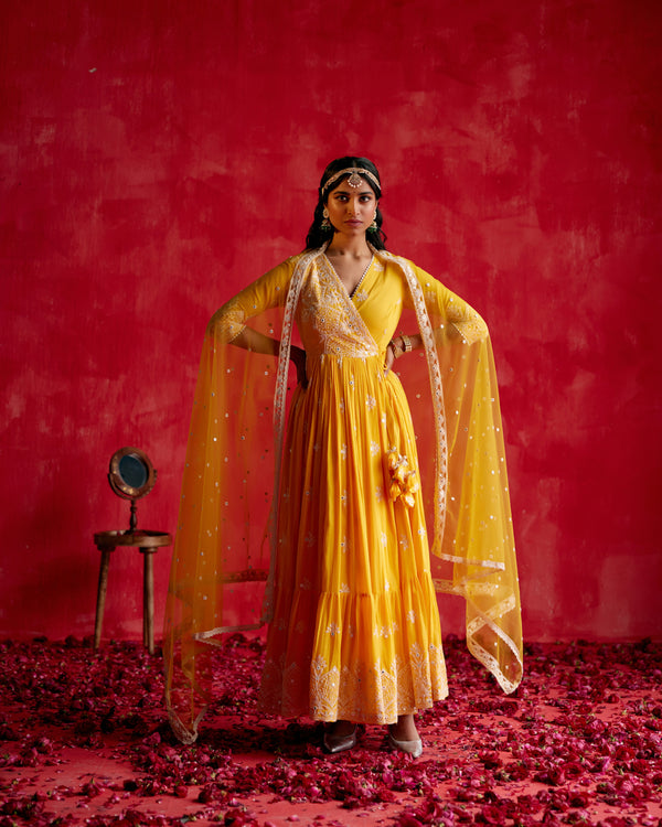 Mango Ambi Angrakha With Embroidered Dupatta