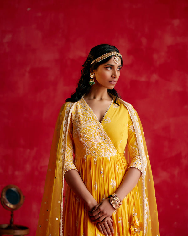 Mango Ambi Angrakha With Embroidered Dupatta