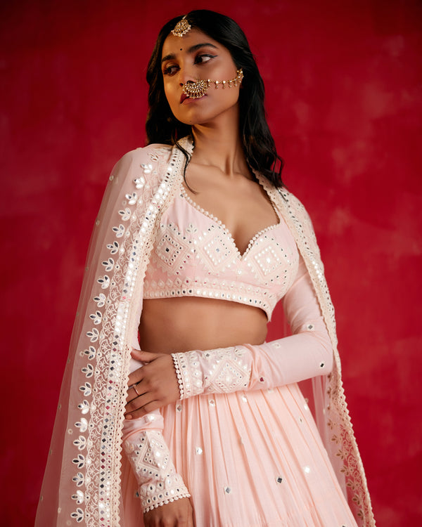 Blush Pink Diamond Lehenga with Embroidered Dupatta