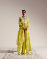 Neon Green all-over Ambi Embroidered Peplum Sharara with Dupatta