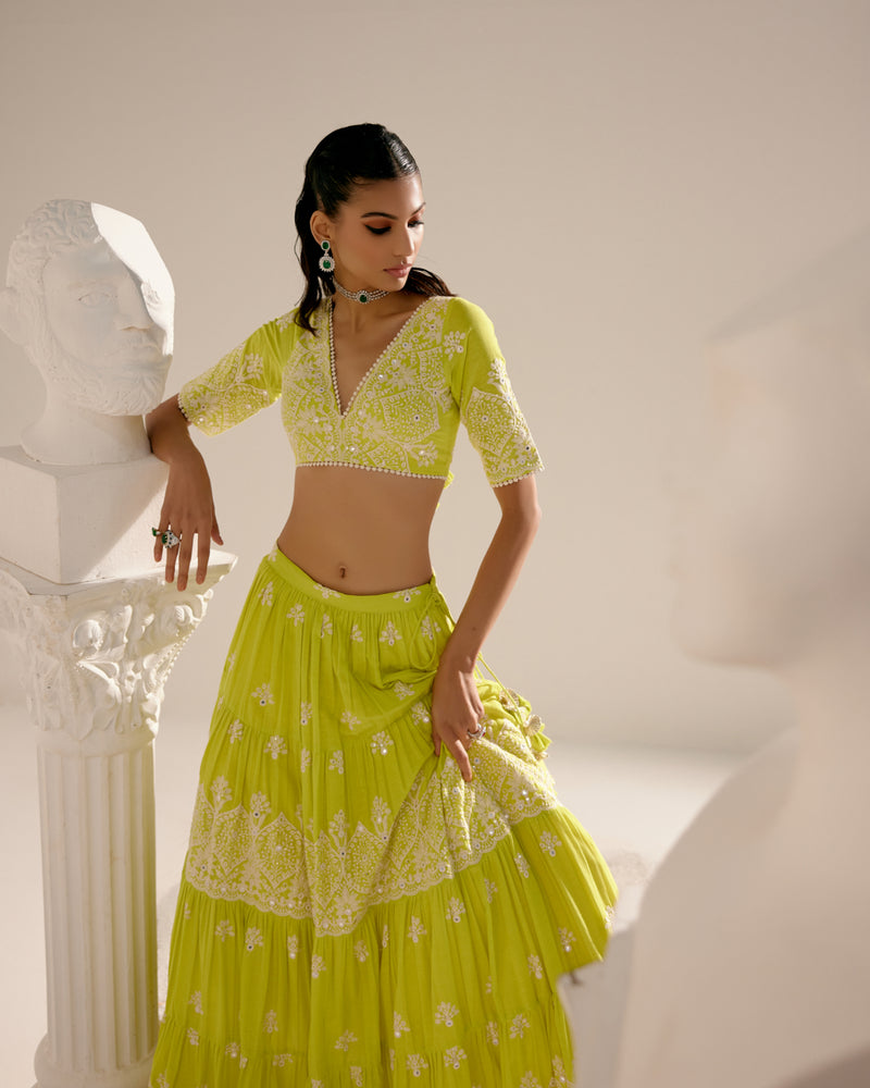 Neon Green Ambi Lehenga with Embroidered Dupatta