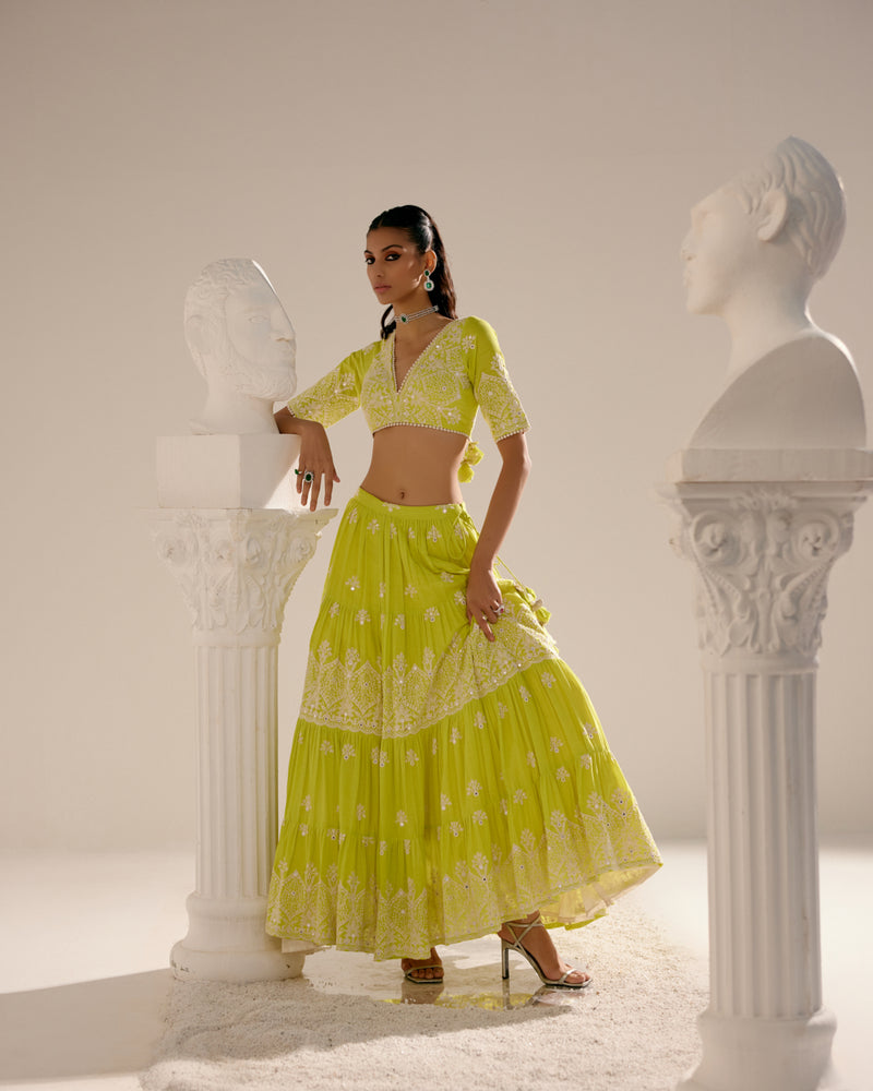 Neon Green Ambi Lehenga with Embroidered Dupatta