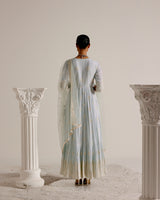Ice Blue Ambi Angrakha With Embroidered Dupatta