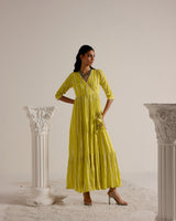 Neon Green Criss Cross Angrakha with Embroidered Dupatta