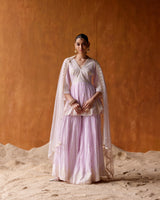 Lavender all-over Embroidered Tower Peplum Sharara with Dupatta