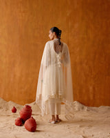 Off White Center Square Anarkali With Embroidered Dupatta