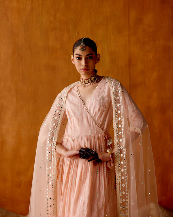 Blush Pink 3 Diamond Angrakha With  Pants and Embroidered Dupatta