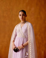 Lavender Tower Angrakha With Embroidered Dupatta