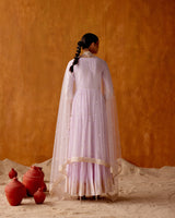 Lavender Tower Angrakha With Embroidered Dupatta