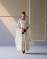 Off White Big Kite Angrakha With Embroidered Dupatta