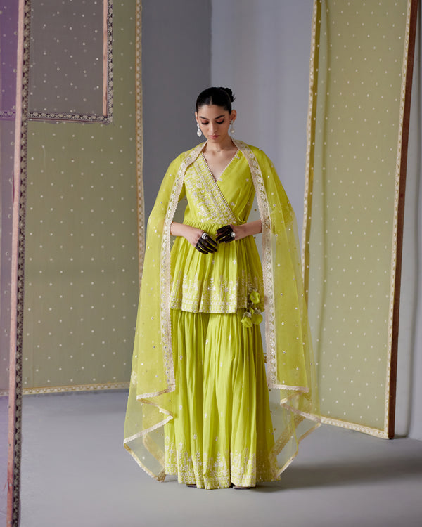 Neon Green Lotus Peplum Sharara