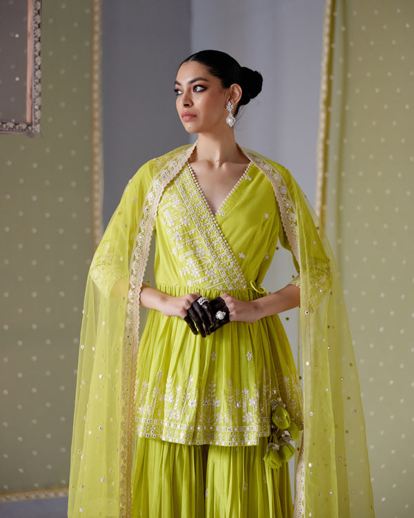 Neon Green Lotus Peplum Sharara