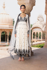 Black & White Tower Anarkali With Embroidered Dupatta