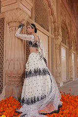 Black & White Tower Lehenga with Embroidered Dupatta