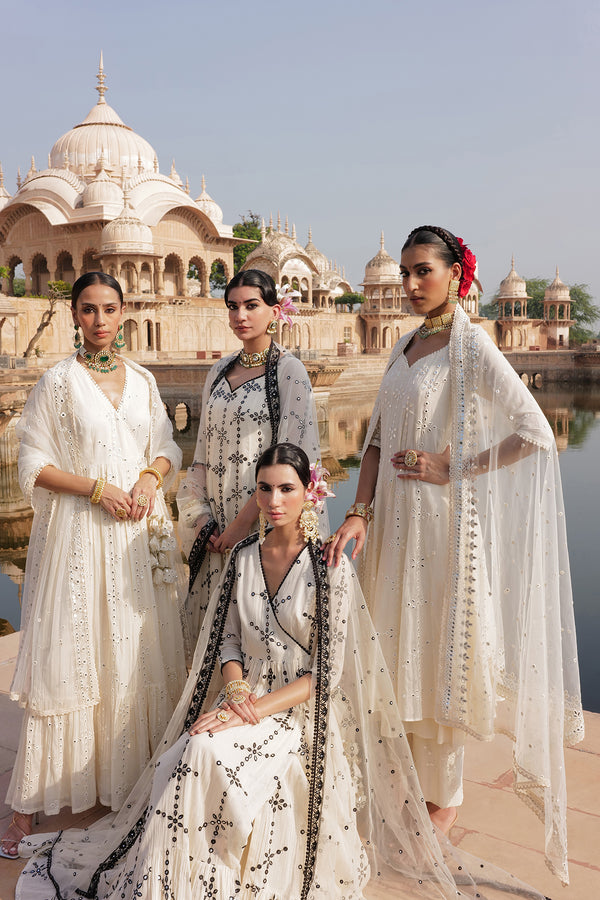 Off White Big Flower Anarkali With Dupatta