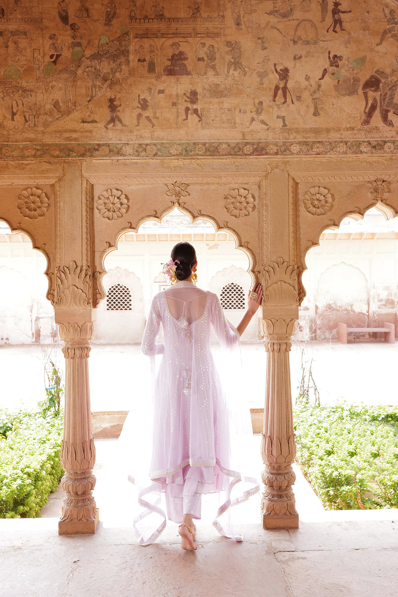 Lavender Big Flower Anarkali With Dupatta