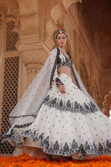 Black & White Tower Lehenga with Embroidered Dupatta