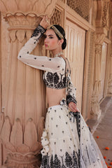 Black & White Tower Lehenga with Embroidered Dupatta