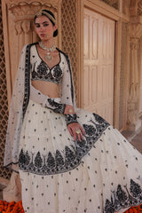 Black & White Tower Lehenga with Embroidered Dupatta