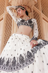 Black & White Tower Lehenga with Embroidered Dupatta