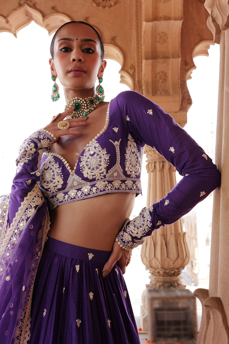 Purple Tower Lehenga with Embroidered Dupatta