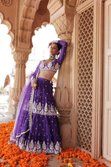 Purple Tower Lehenga with Embroidered Dupatta