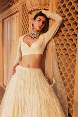 Off White Tower Lehenga with Embroidered Dupatta