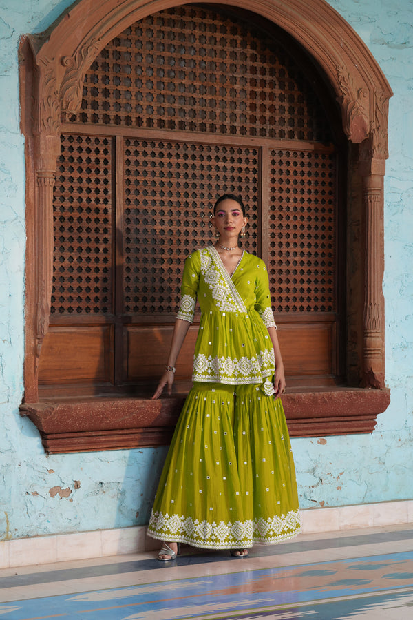 Neon Green Diamond Peplum Sharara