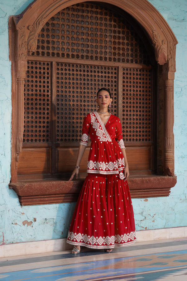 Red Diamond Peplum Sharara