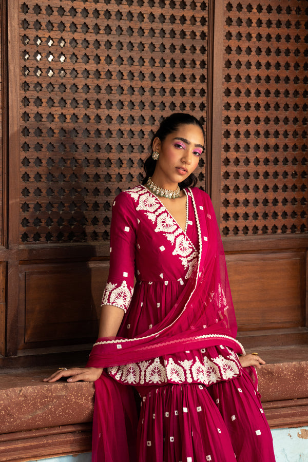 Fuchsia Temple Peplum Sharara