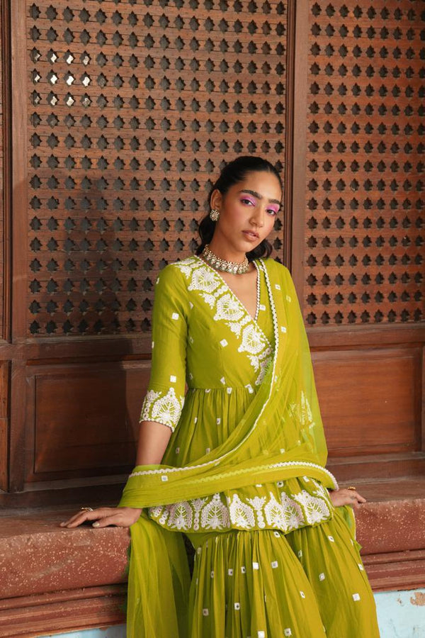 Neon Green Temple Peplum Sharara