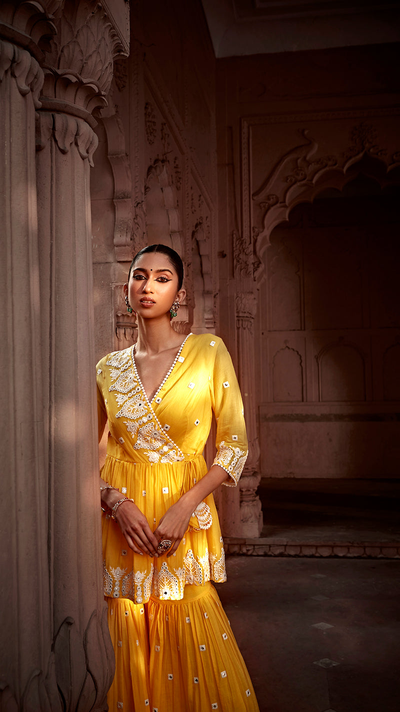 Yellow Temple Peplum Sharara