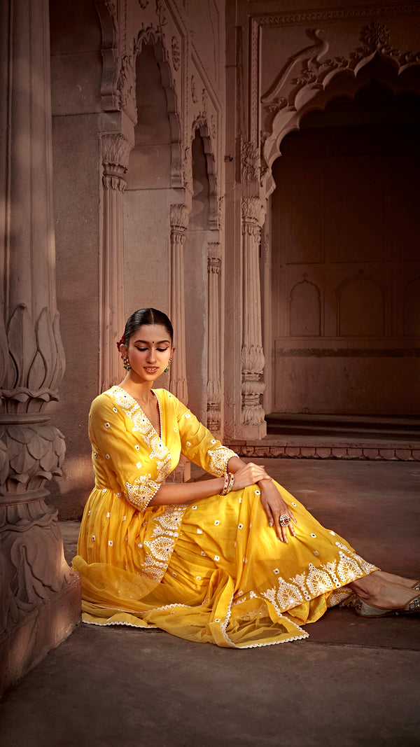 Yellow Temple Peplum Sharara