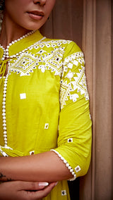 Neon Green Diamond Jacket With Anarkali