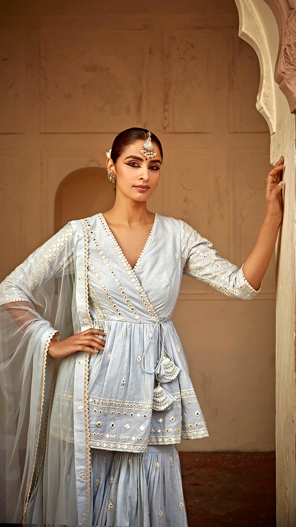 Ice Blue All Three Peplum Sharara