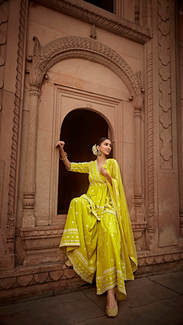 Neon Green All Three Peplum Sharara