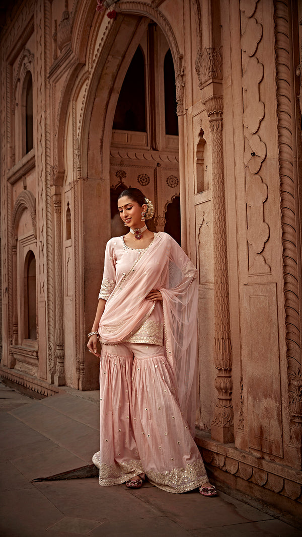 Blush Pink Diamond Straight Sharara