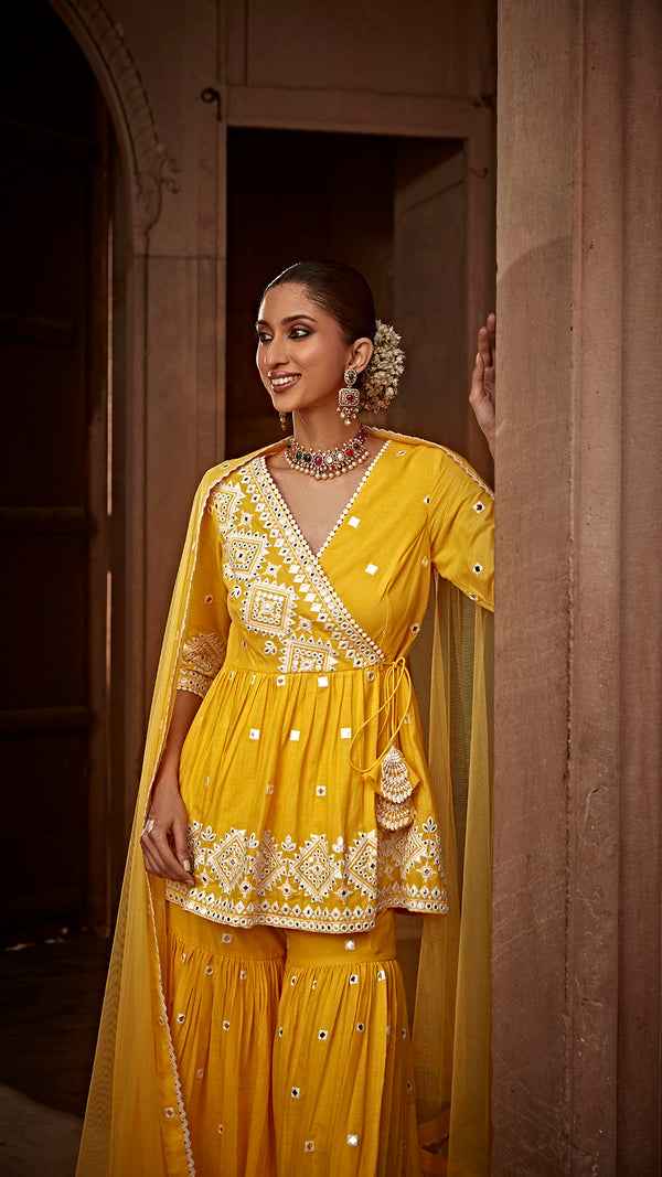 Yellow Diamond Peplum Sharara