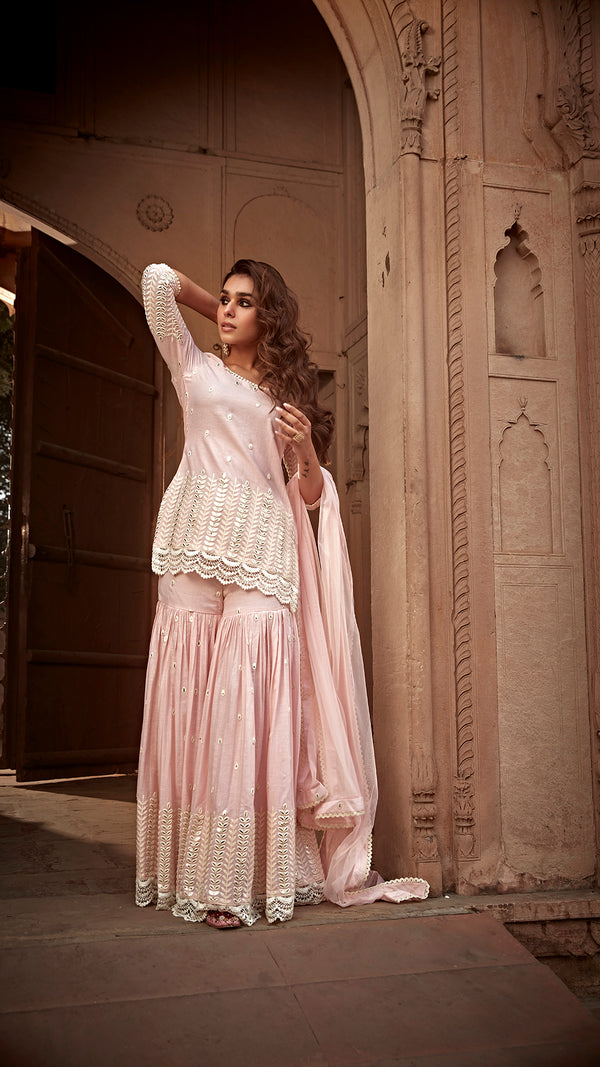 Blush Pink Leaf Straight Sharara