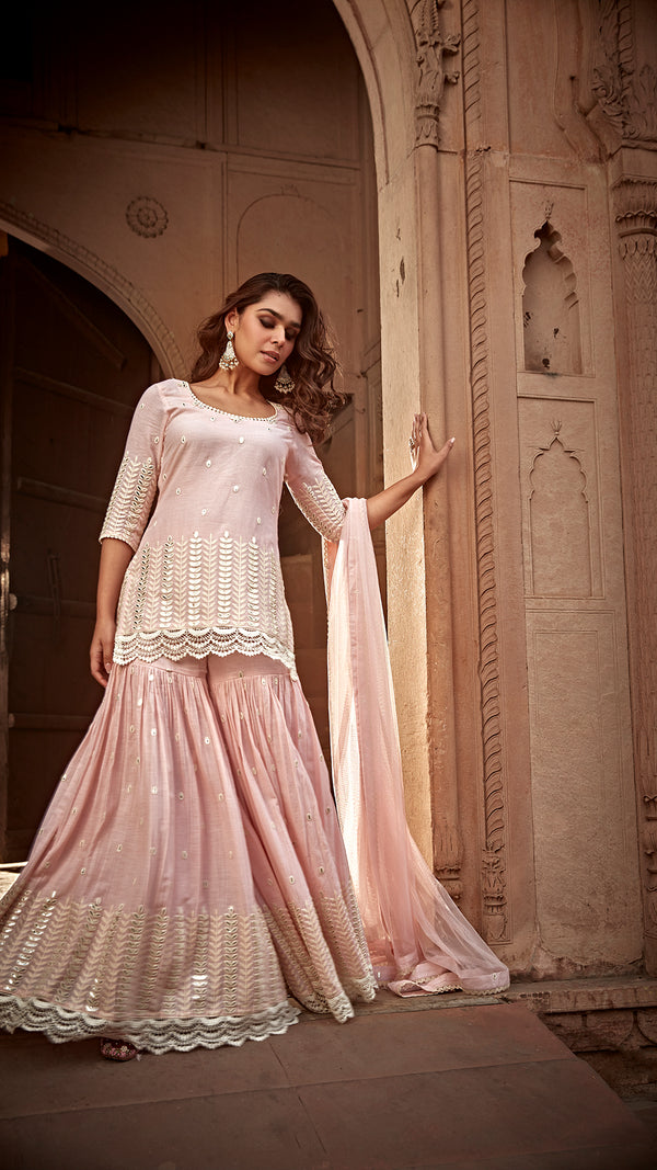 Blush Pink Leaf Straight Sharara