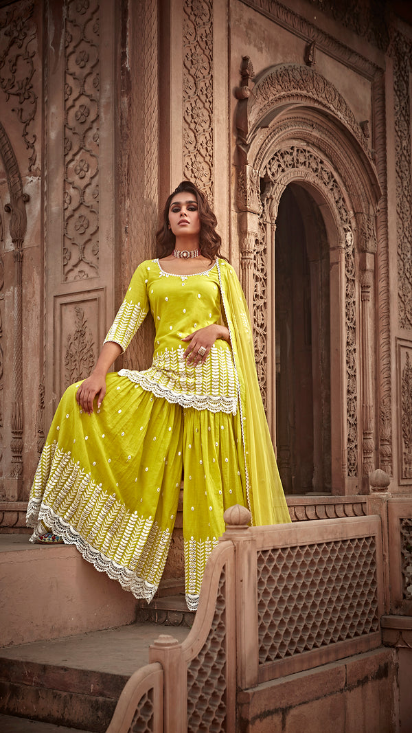 Neon Green Leaf Straight Sharara