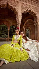 Neon Green Triangle Lehenga with Embroidered Dupatta