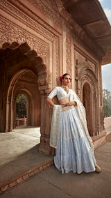 Ice Blue All Three Lehenga with Embroidered Dupatta