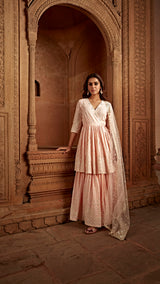 Blush Pink Double Layer All Over Barfi Embroided Angrakha