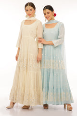 Off White Lotus 4 Tier Embroidered Anarkali with Dupatta
