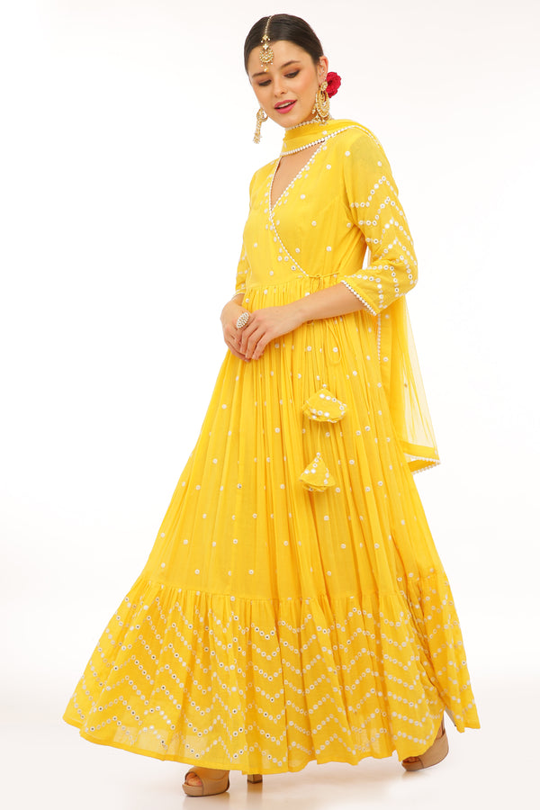 Yellow Zig-zag Angrakha with Dupatta